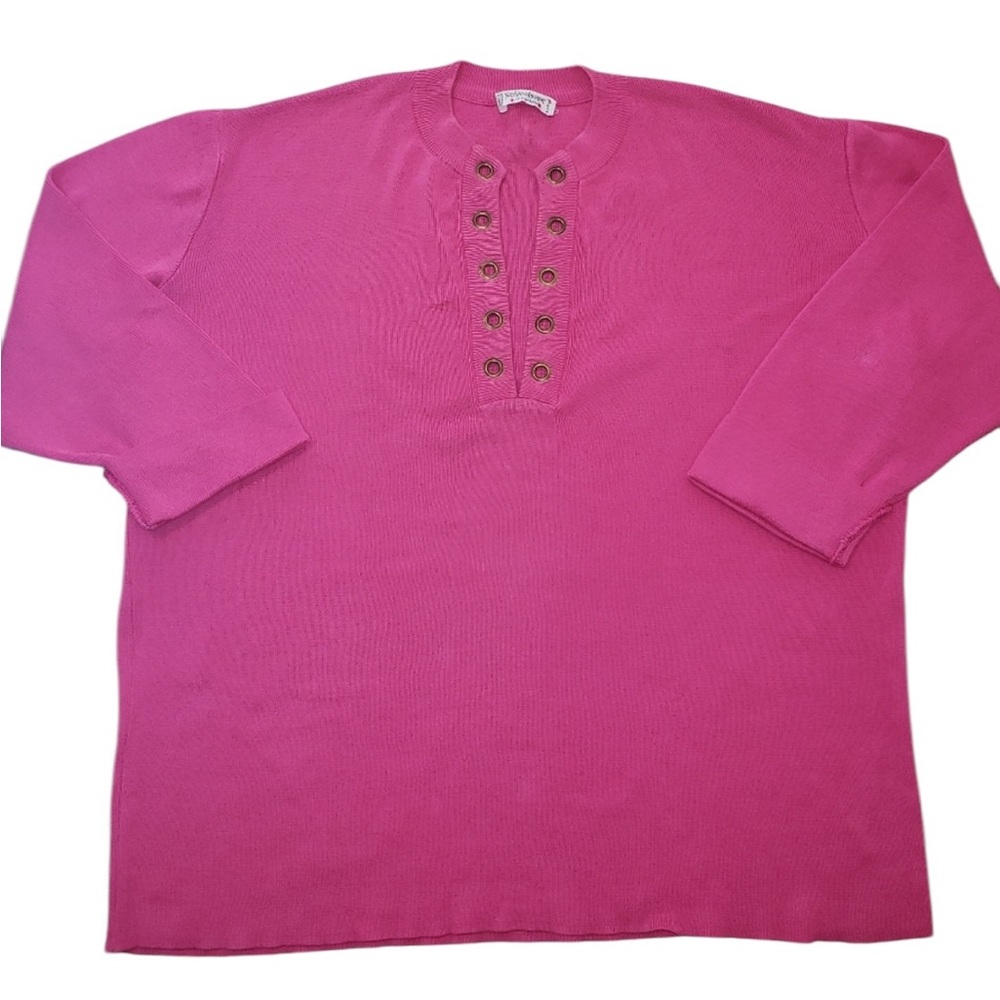 Rare Vintage YSL Yves Saint Laurent Rivé Gauche Hot Pink Knit Sweater Jumper Top